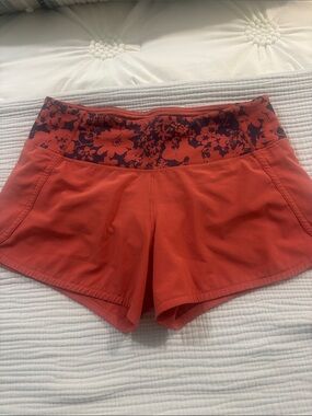 lululemon athletica Coral Workout Shorts with Floral Waistband